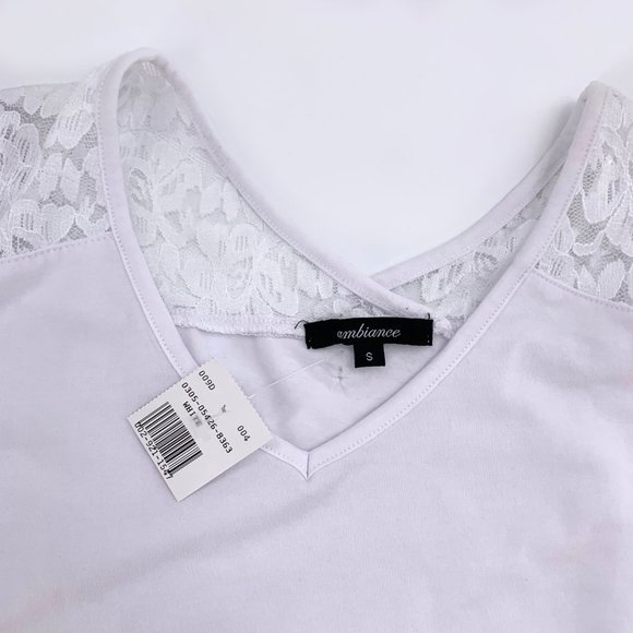 2 Brand New Tops Basic White Lace Shirt & Polka Dot Ruffle Ruched Ivory Top - Picture 4 of 14